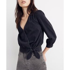 Madewell  Wrap Top in Black Denim Large